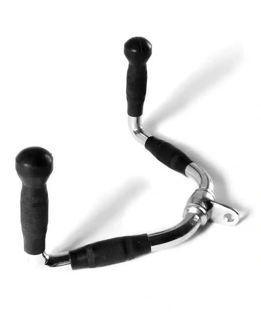 Black rubber-handled gym gear multi exercise bar with chrome metal frame and adjustable attachment plate for home fitness