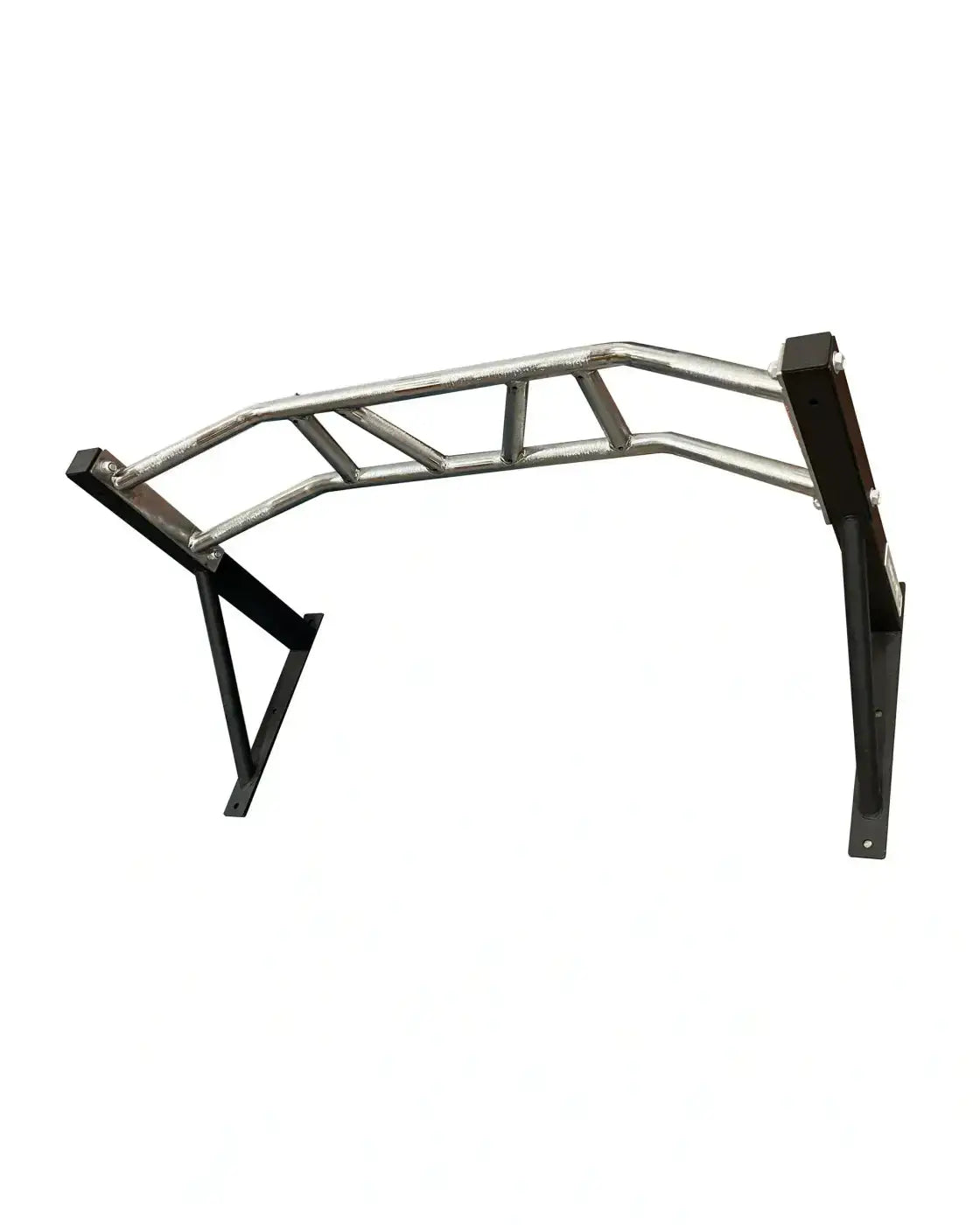 Silver and black metal gym gear multi grip chin up bar with sturdy arched design for home fitness use