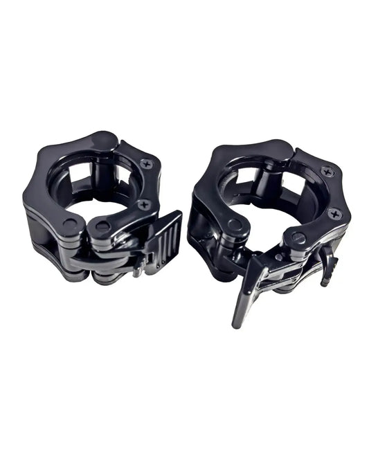 Black plastic gym gear olympic clamp collars pair with hexagonal design and adjustable clamping mechanism