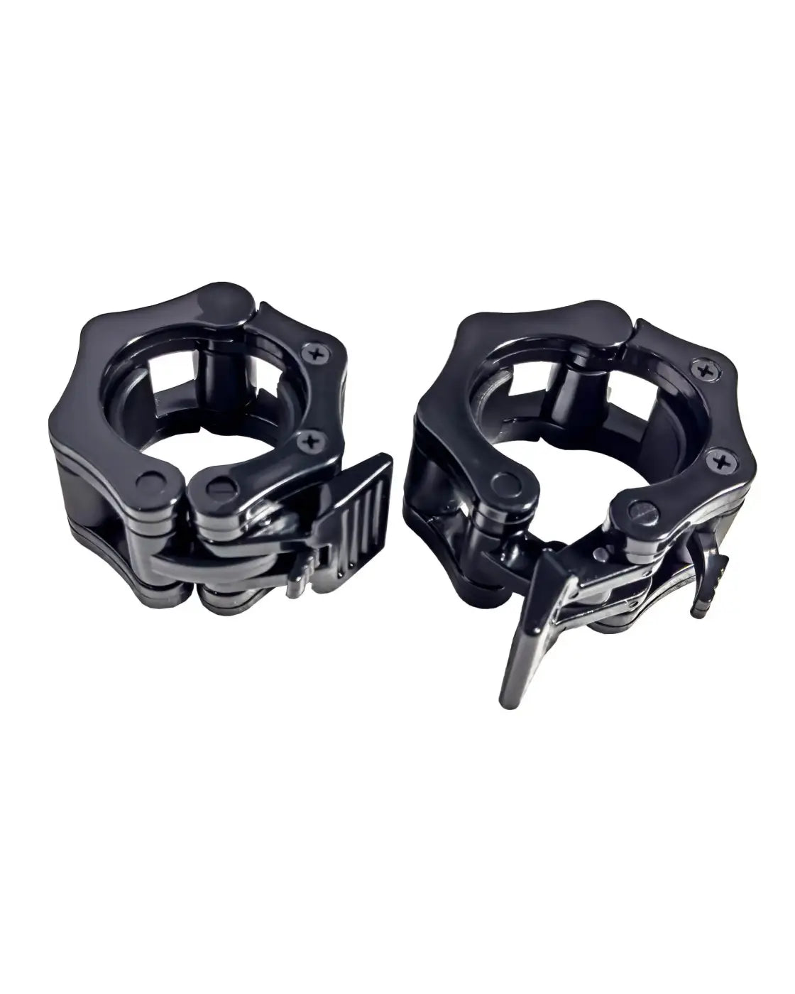 Black plastic gym gear olympic clamp collars pair with hexagonal design and adjustable clamping mechanism