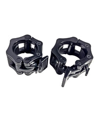Black plastic gym gear olympic clamp collars pair with hexagonal design and adjustable clamping mechanism