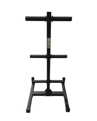 Black metal gym gear Olympic plate and bar holder with three horizontal bars and sturdy base for UK delivery
