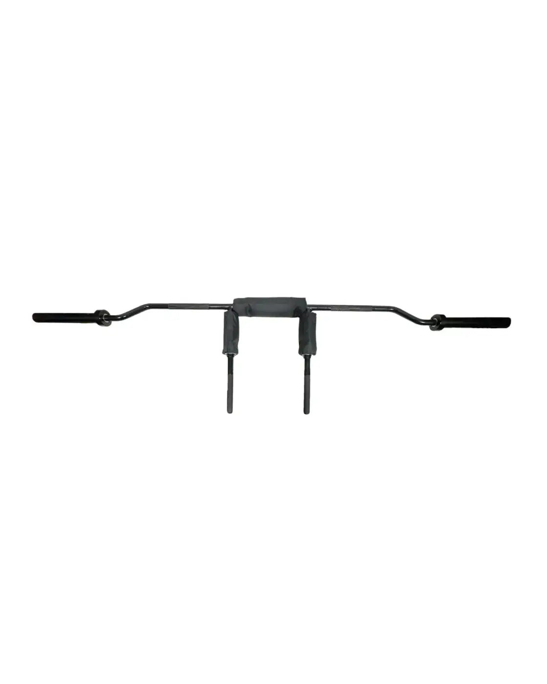 Black metal gym gear olympic safety squat bar with padded handles and adjustable height supports uk delivery