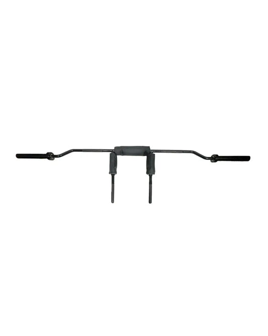 Black metal gym gear olympic safety squat bar with padded handles and adjustable height supports uk delivery