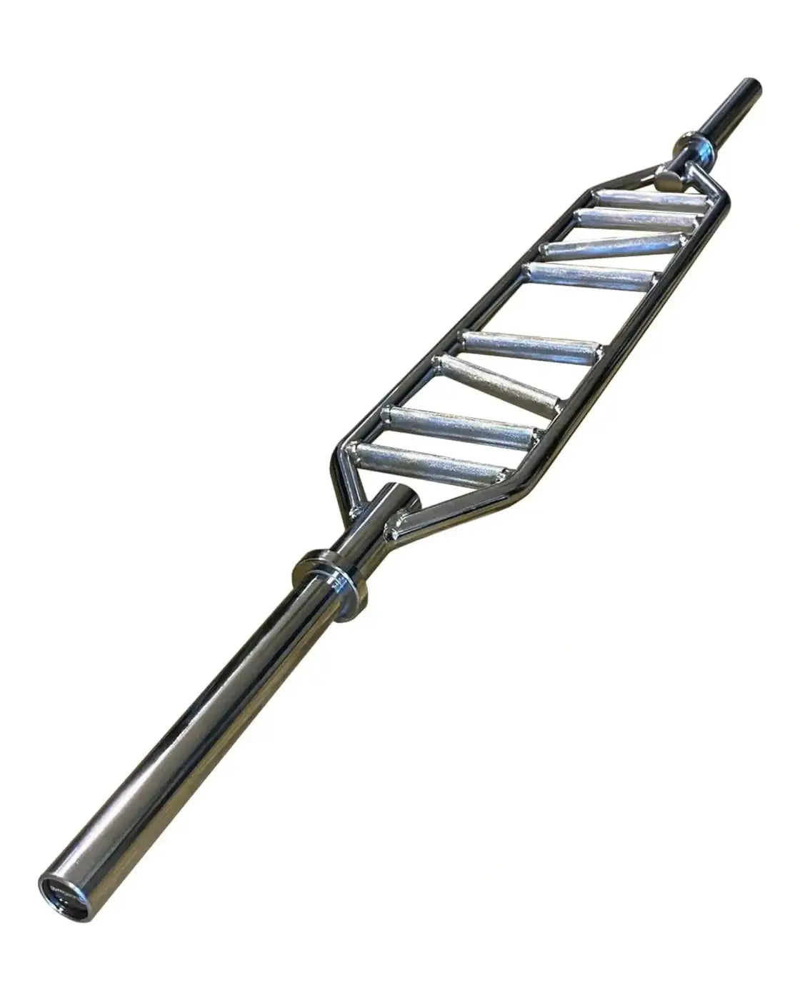 Silver chrome-finished gym gear olympic swiss barbell with ladder-style grip bars for uk delivery
