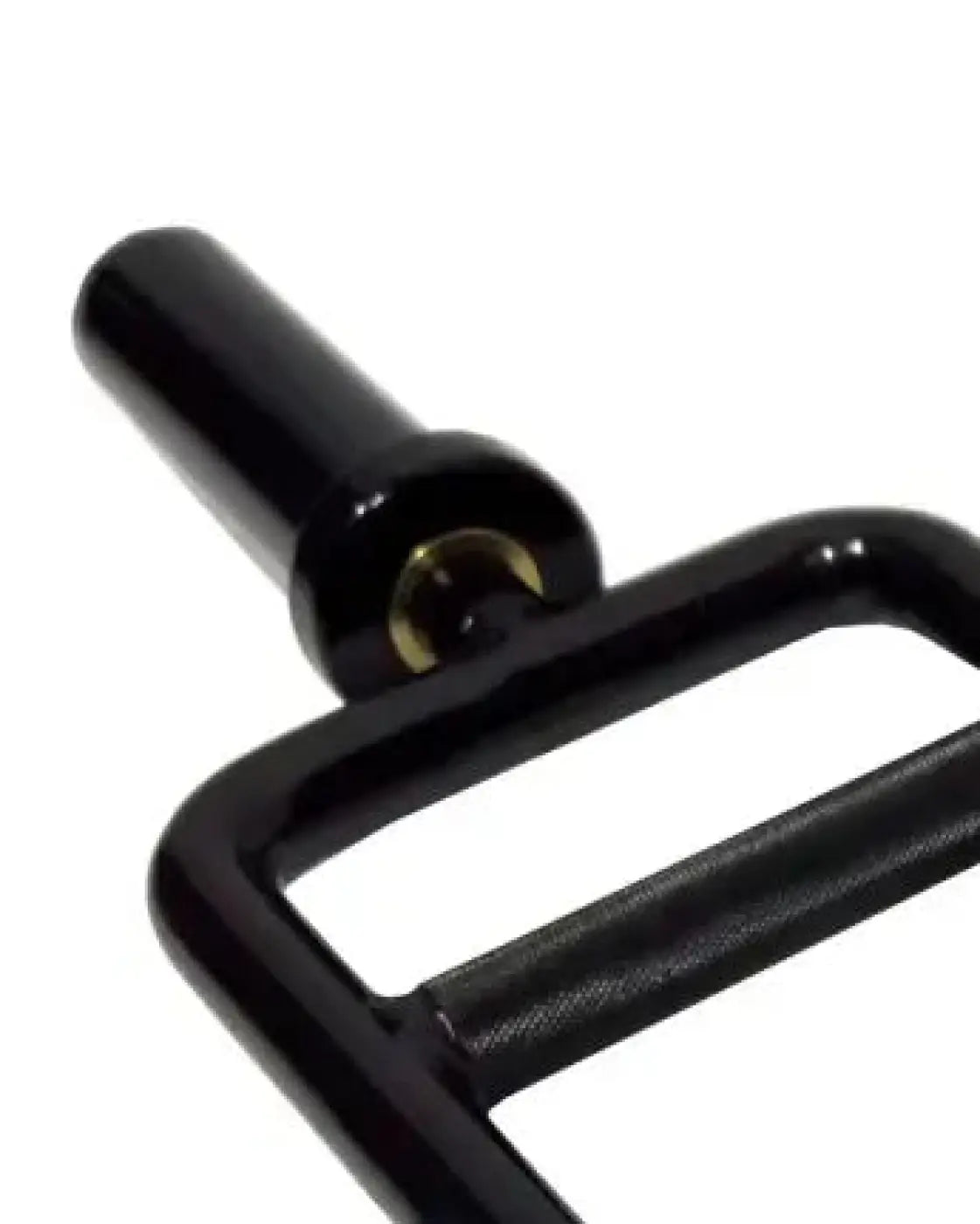 Black metal barbell collar with textured grip and gold-colored bolt for gym gear olympic tricep bar home use