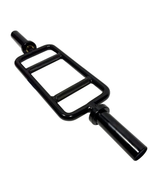Black metal gym gear Olympic tricep bar with rectangular frame and textured grip bars for home use