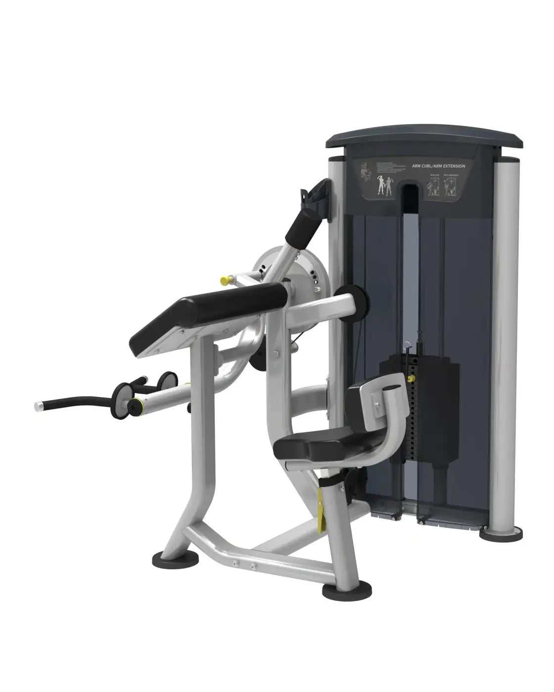 Silver and black Gym Gear Perform Series arm curl machine with padded seat adjustable handle and weight stack for UK delivery