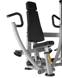 Silver and black chest press exercise machine with padded seat and backrest gym gear perform series uk delivery