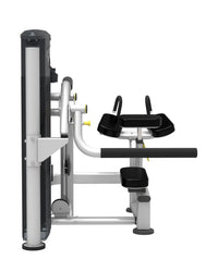 Silver and black weighted back extension glute machine with padded seat and handlebars for home use by Gym Gear