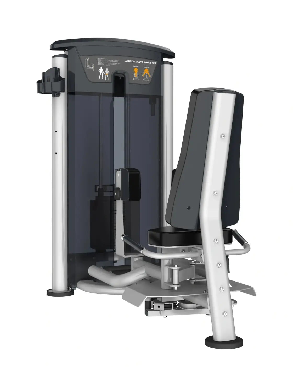 Gym Gear Perform Series inner outer thigh abductor and adductor machine in silver and black with padded seat and adjustable resistance