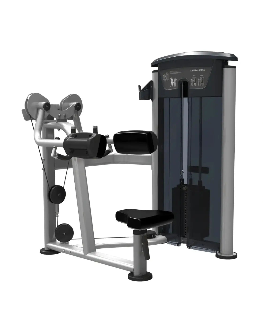 Silver and black gym gear perform series lateral raise machine with padded seat and handles for UK delivery