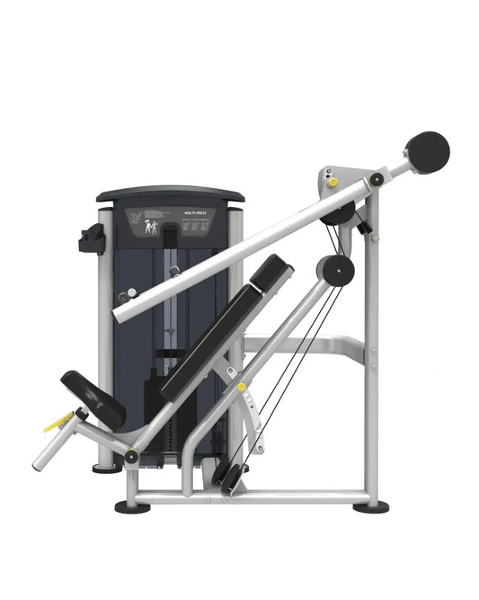 Silver and black gym gear perform series multi press cable machine with padded handles and adjustable resistance settings