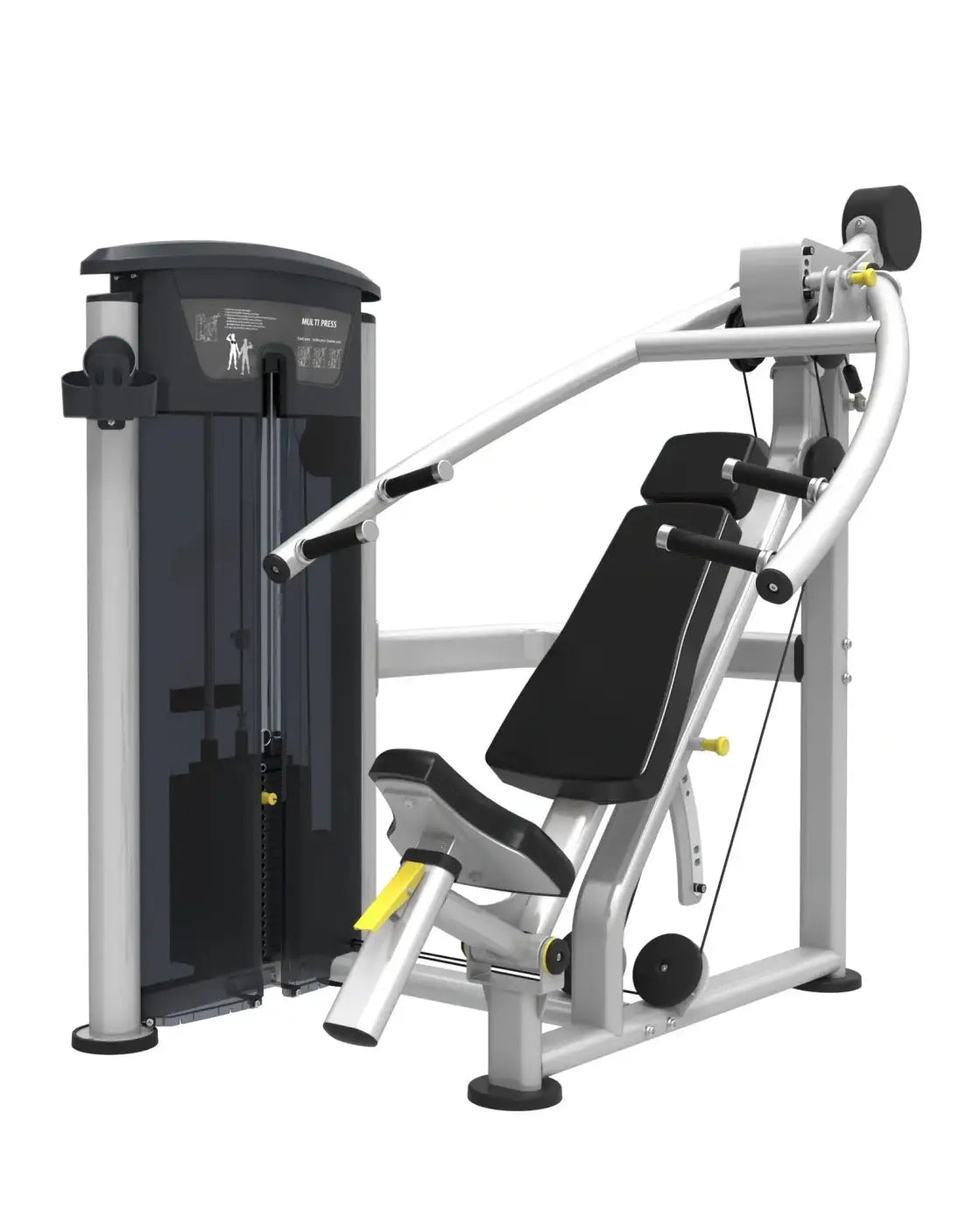 Silver and black multi-purpose cable machine with adjustable bench for strength training gym gear perform series uk delivery