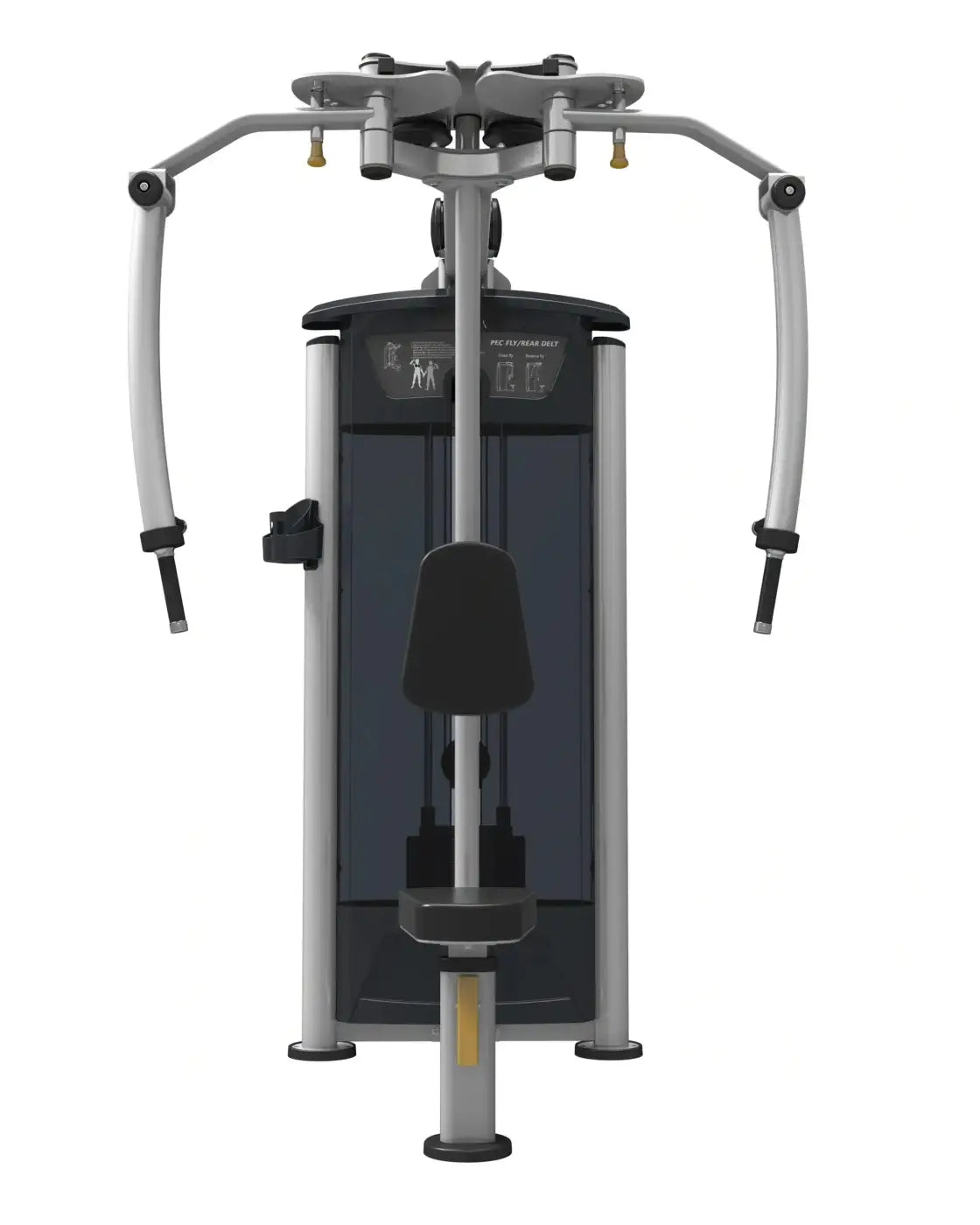 Silver and black cable crossover pec fly rear machine from gym gear perform series for home use with a sleek modern design