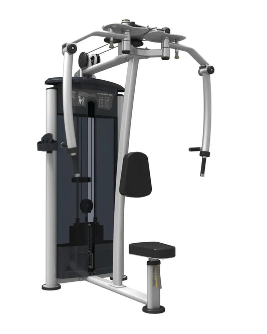 Silver and black cable crossover machine with sleek modern design from gym gear perform series for home use pec fly rear training