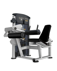 Silver and black gym gear perform series seated leg curl machine with padded seat and foot platform compact design