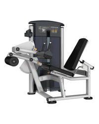 Silver and black gym gear perform series seated leg curl machine with padded seat and foot platform compact design