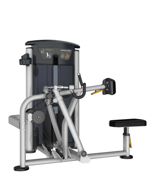 Gym Gear Perform Series seated row machine in silver and black with sturdy frame adjustable seat and weight stack system