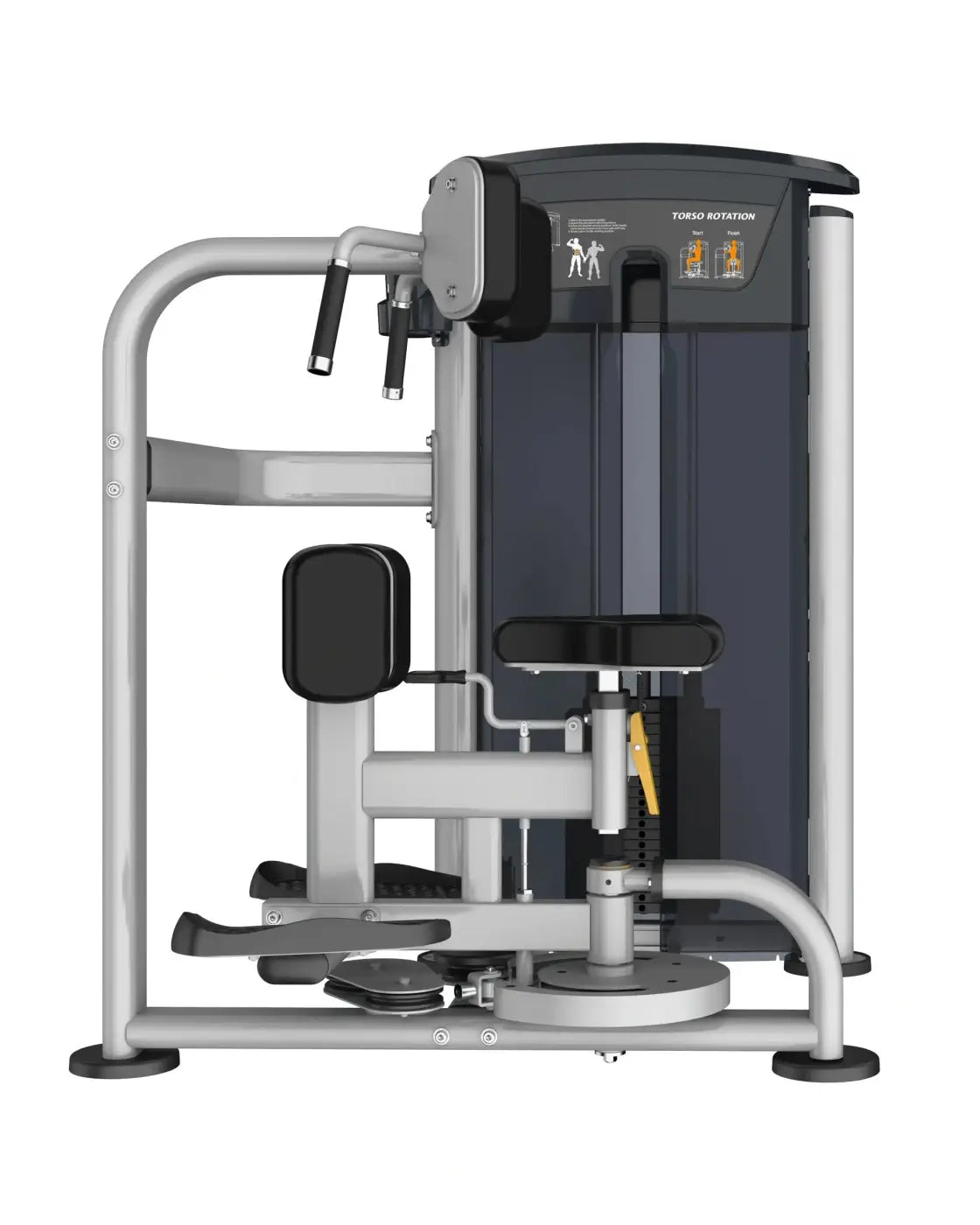 Silver and black gym gear perform series torso rotation machine with sturdy frame padded seat and handles for home core workouts