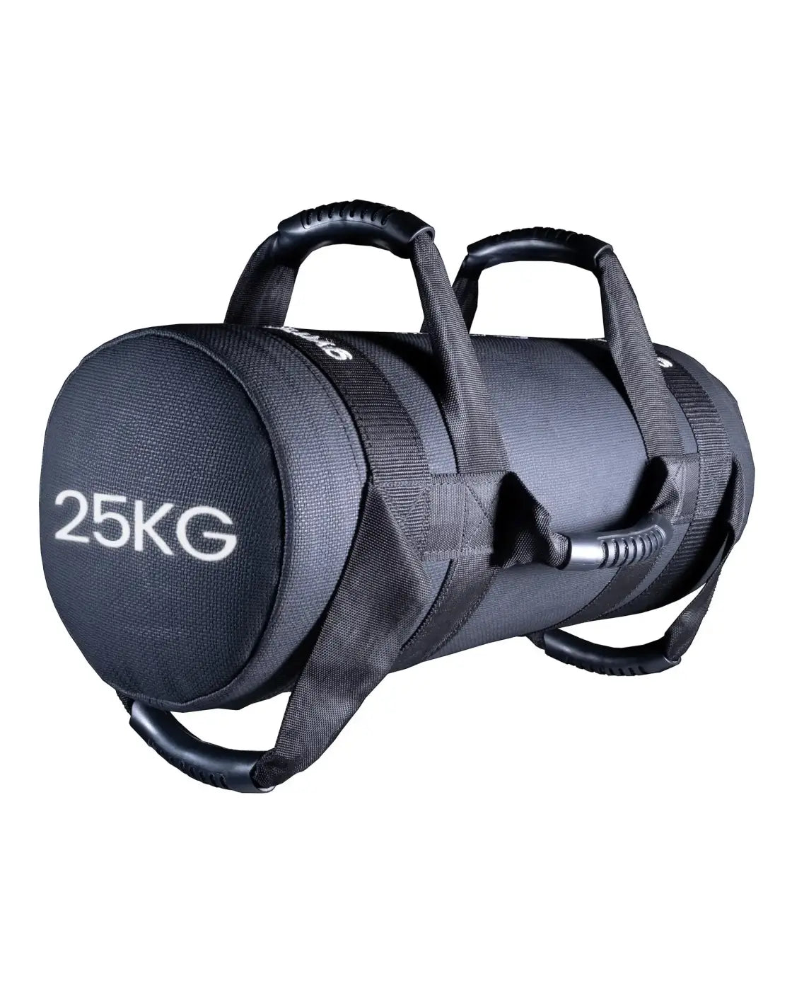 Black 25kg gym gear power bag with reinforced fabric and padded handles for home workout use