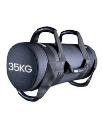 Black 35kg gym gear power bag with durable fabric and reinforced handles for home workout use