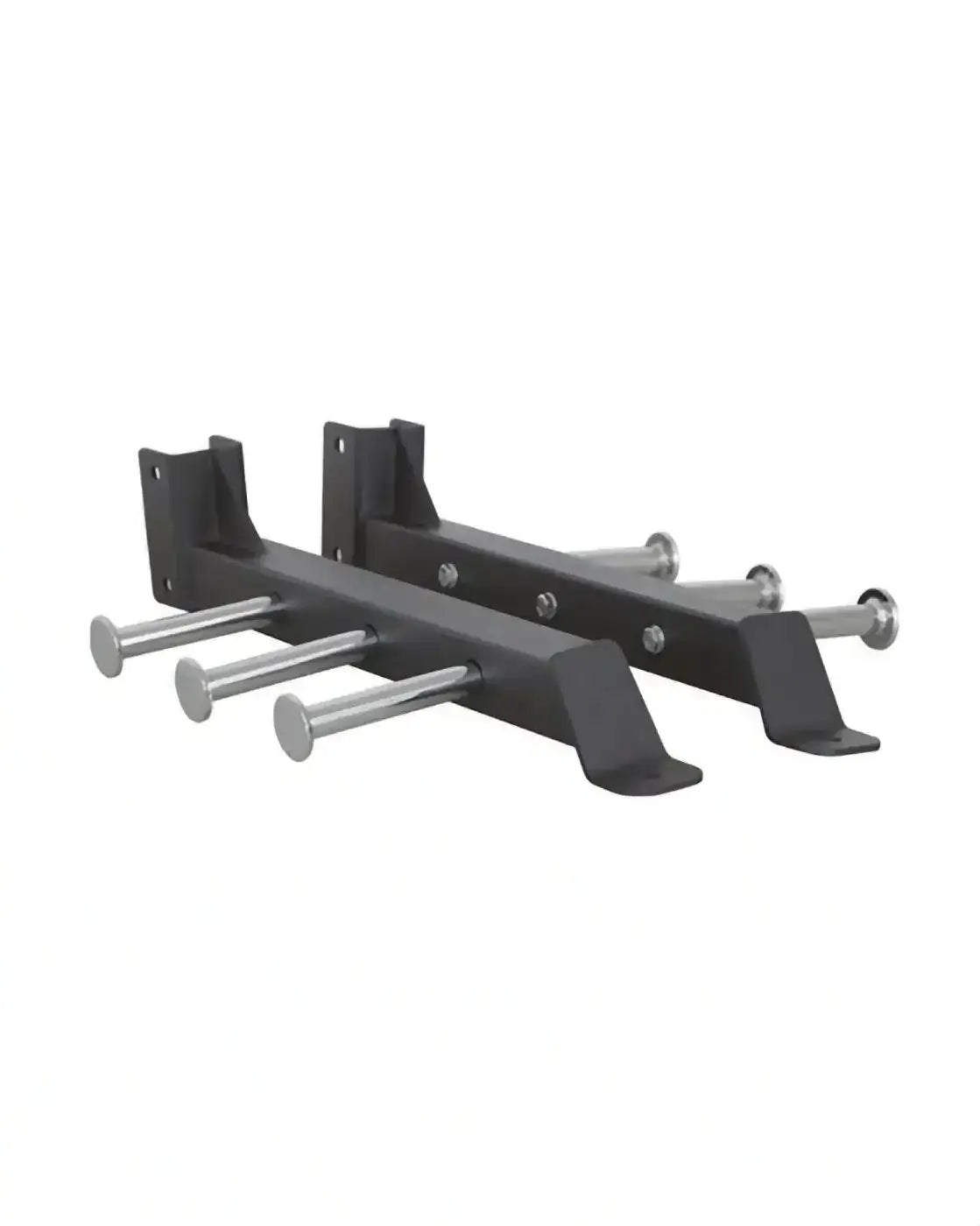 Black metal gym gear power band peg arms with four silver barbell pins and mounting brackets uk delivery