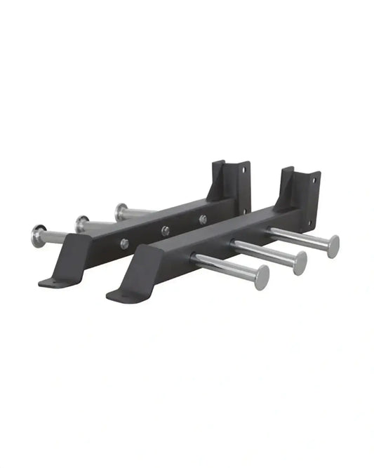 Black metal gym gear power band peg arms pair with four silver cylindrical bars and mounting brackets for uk delivery