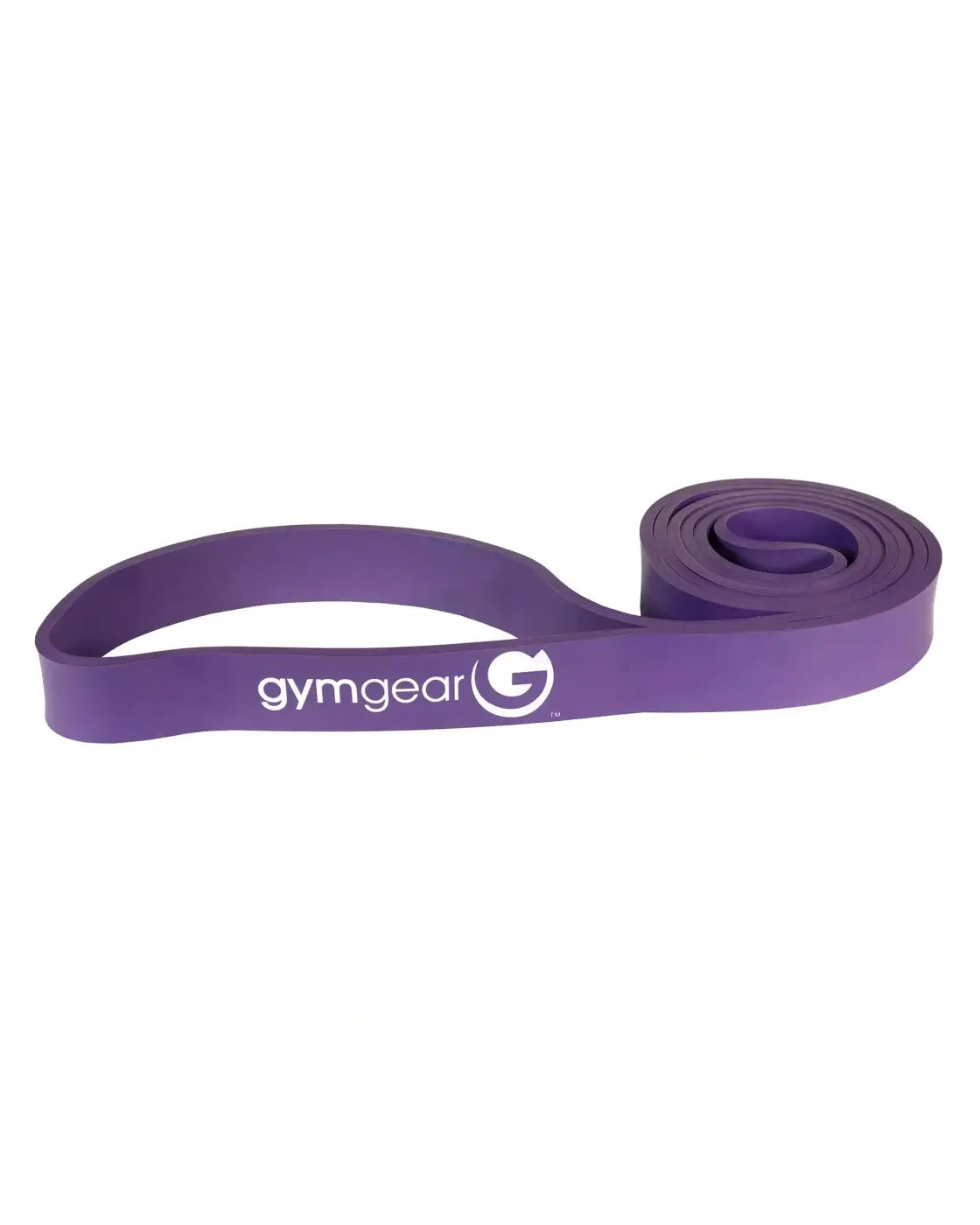 Purple coiled gymgear resistance band with white branding from gym gear powerbands assortment uk delivery