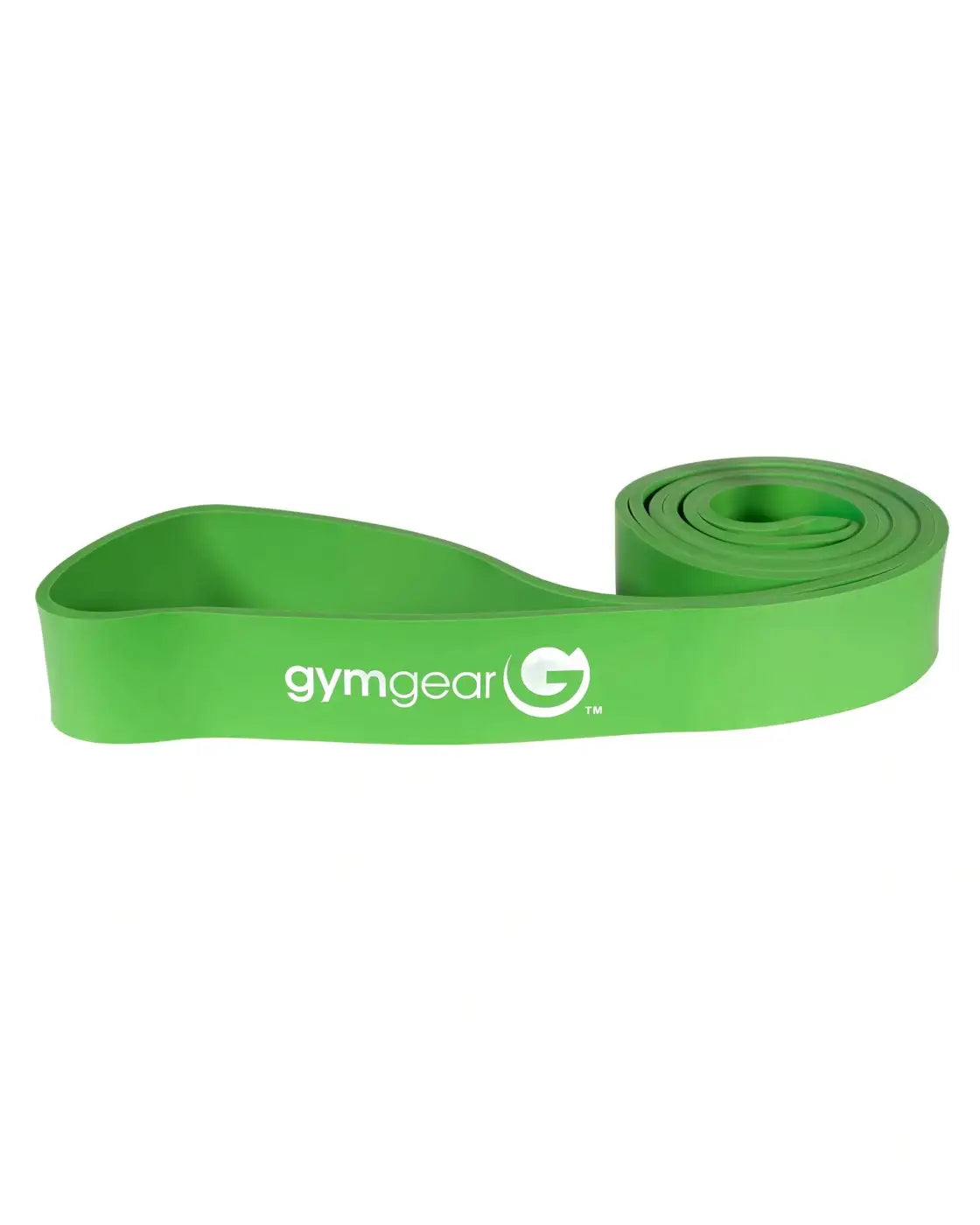 Bright green gym gear resistance band coiled neatly with white logo for strength training uk delivery available