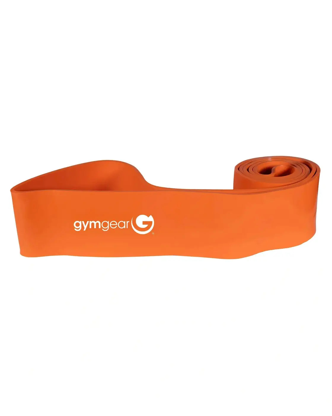 Bright orange gymgear powerbands resistance band made of durable rubber with white brand logo for uk delivery
