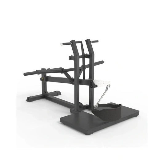 Gym Gear Pro plate loaded belt squat black metal leg press machine with sturdy frame and adjustable handles