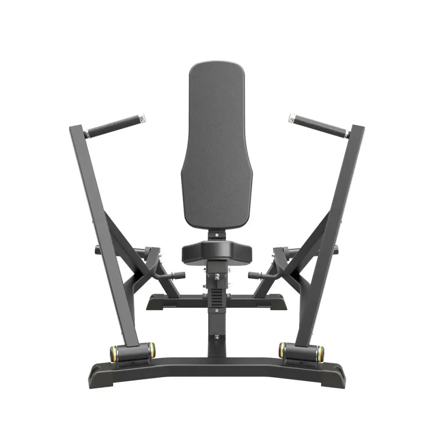 Gym Gear Pro Plate Loaded Chest Press black weight bench with padded seat adjustable arm pads and sturdy metal frame