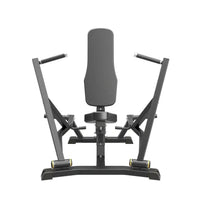 Gym Gear Pro Plate Loaded Chest Press black weight bench with padded seat adjustable arm pads and sturdy metal frame