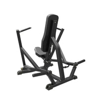 Gym Gear Pro plate loaded chest press machine with black metal frame and padded seat and backrest for strength training