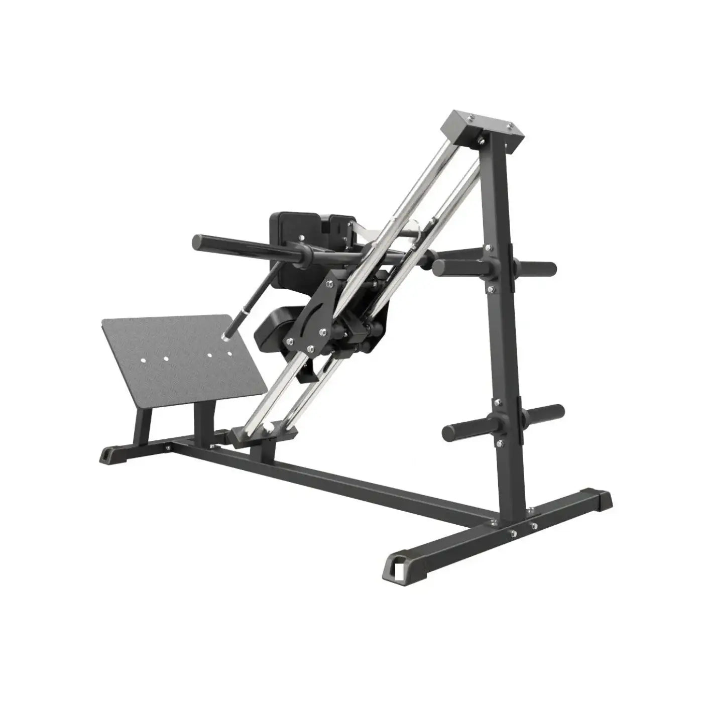 Black and silver metal gym gear pro plate loaded hack squat rack with adjustable weight plates for strength training