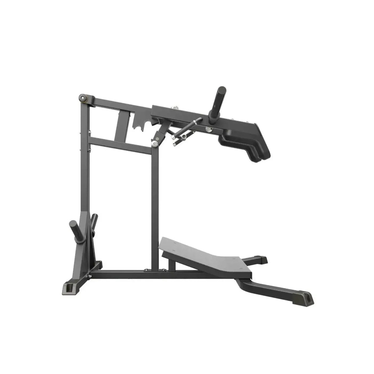 Black metal gym gear pro plate loaded leverage squat rack with adjustable bench and weight plate holder