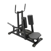 Black metal and plastic plate loaded standing hip abductor with adjustable backrest and foot platform by gym gear pro