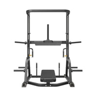 Black metal power rack with adjustable barbell supports and padded seat for gym gear pro plate loaded vertical leg press