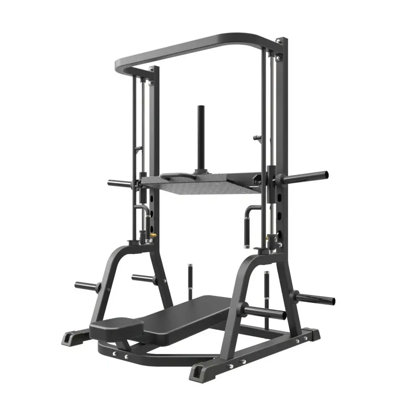 Black metal Gym Gear Pro plate loaded vertical leg press with adjustable weight platform and safety bars