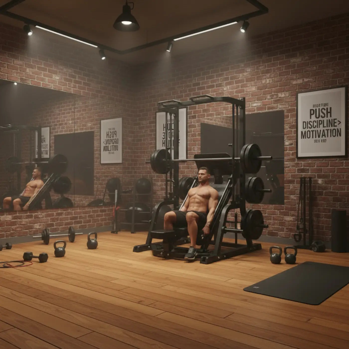 Black metal power rack with adjustable weight plates and safety bars for gym gear pro plate loaded vertical leg press