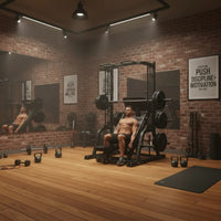 Black metal power rack with adjustable weight plates and safety bars for gym gear pro plate loaded vertical leg press