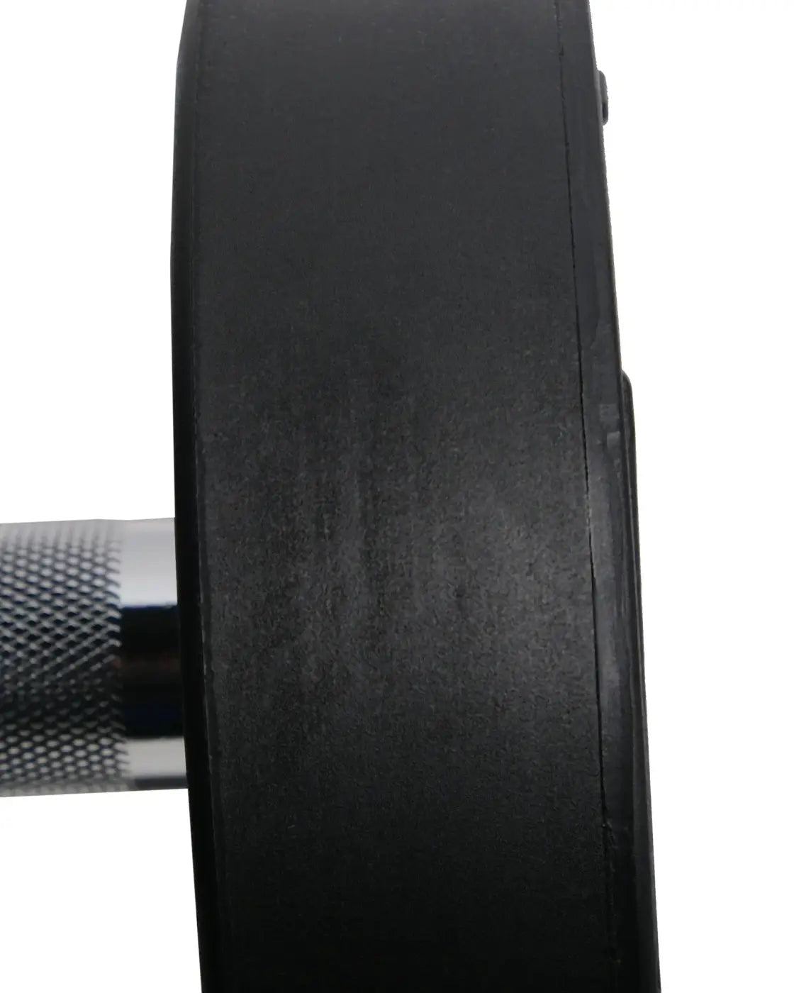 Black rubber-coated gym gear pro dumbbell weight plate with textured grip handle for home fitness use