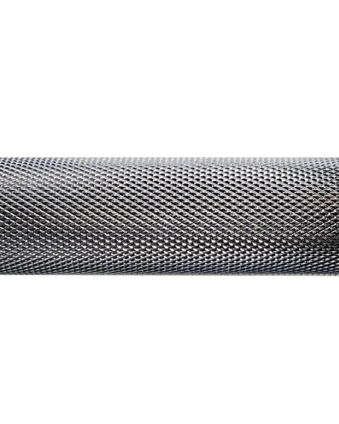 A sleek metallic gray carbon fiber rod with a textured diagonal weave pattern for gym gear pro rubber dumbbells