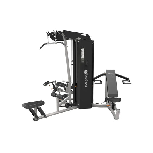 Gym Gear Pro Series 3 Station multi gym in black and silver with adjustable benches and cable attachments for strength training