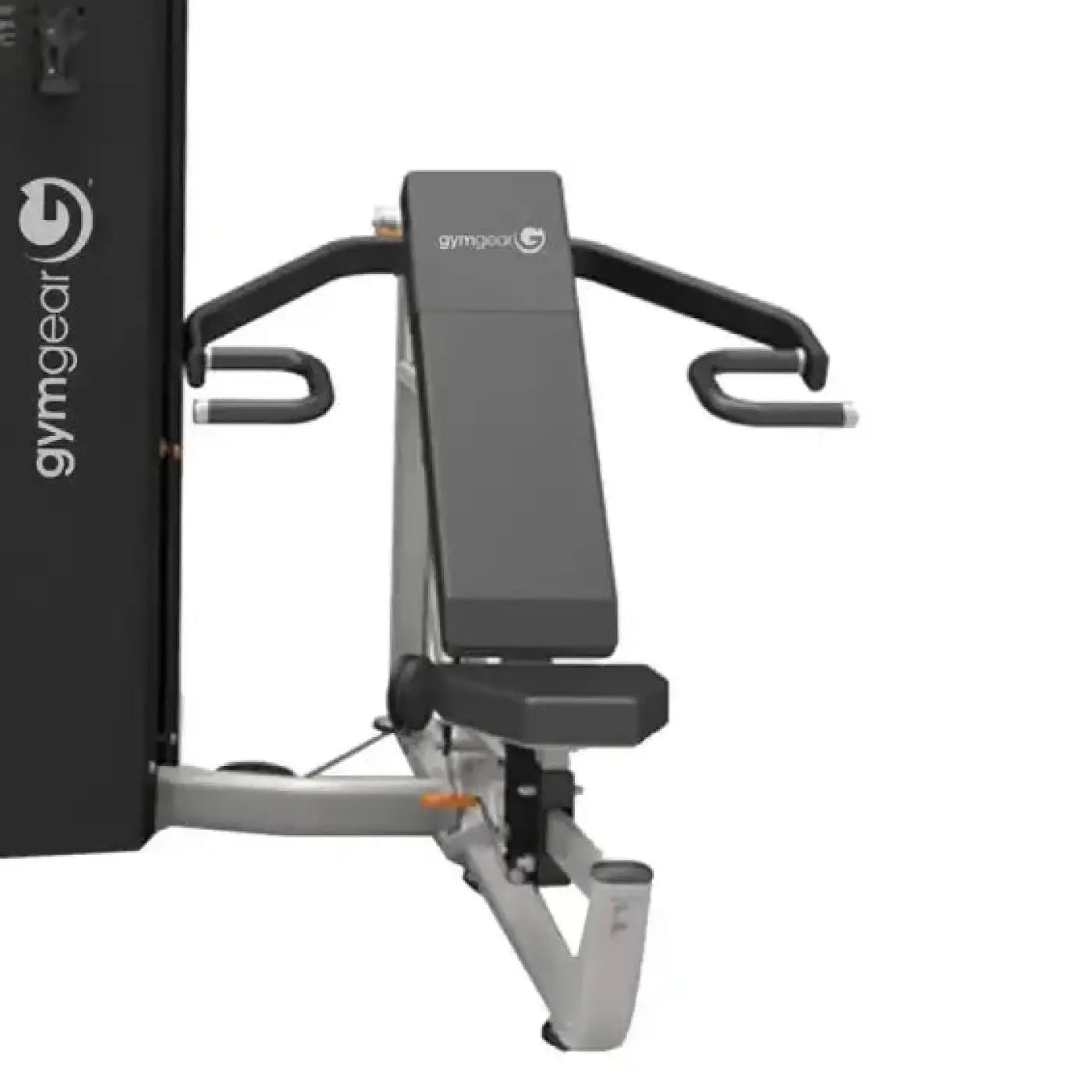 Gym Gear Pro Series 3 Station multi gym chest press machine in black and silver with padded seat and adjustable arm handles