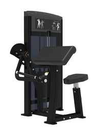 Black commercial-grade Gym Gear Pro Series bicep curl machine with padded seat and digital display panel UK delivery