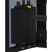 Stack of black weight plates with a yellow adjustment knob on top for Gym Gear Pro Series chest press equipment