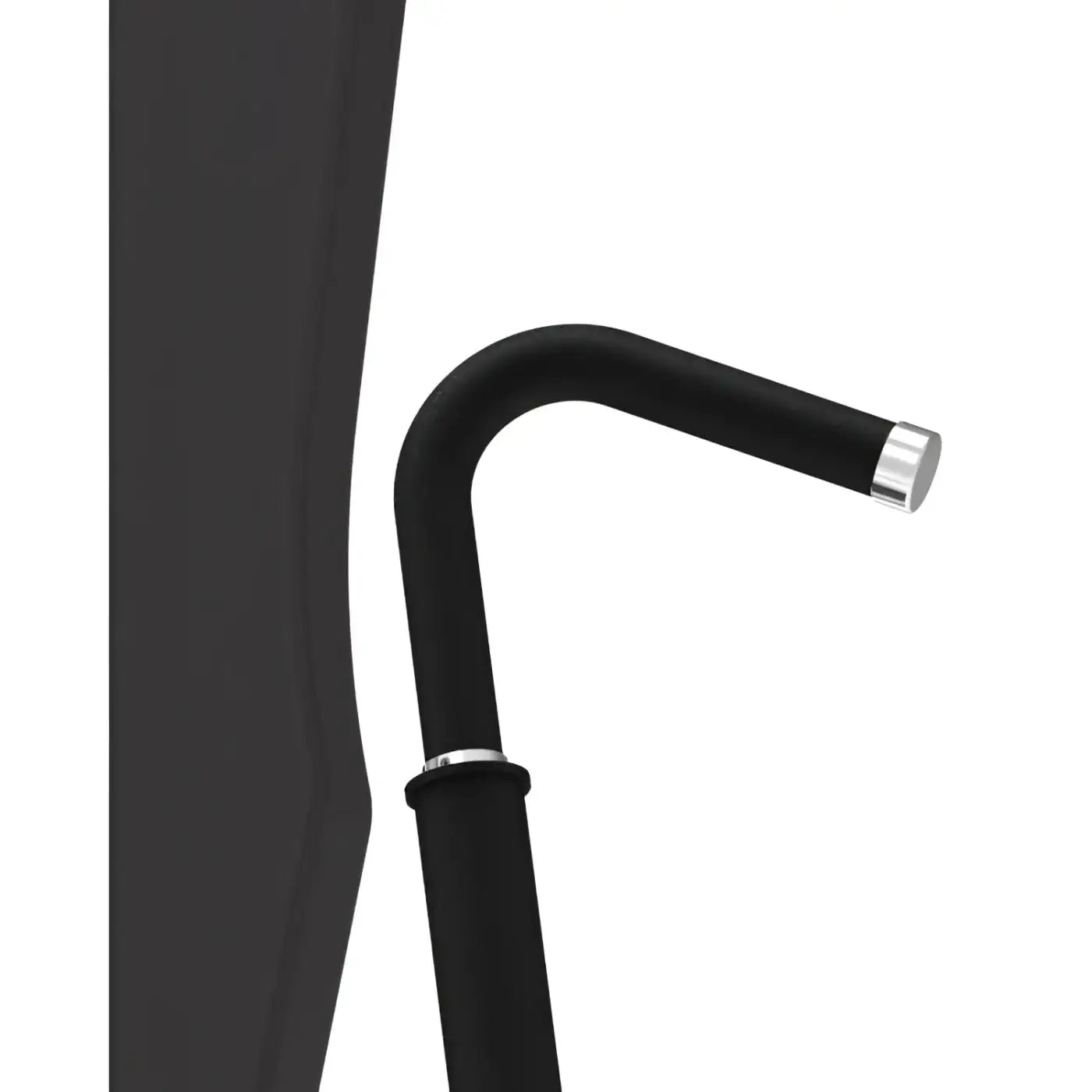 Black curved handle with silver metallic caps on gym gear pro series chest press for enhanced grip and durability
