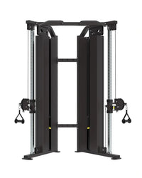 Gym Gear Pro Series dual adjustable pulley plus black cable machine with silver rods and black hand grips for home fitness